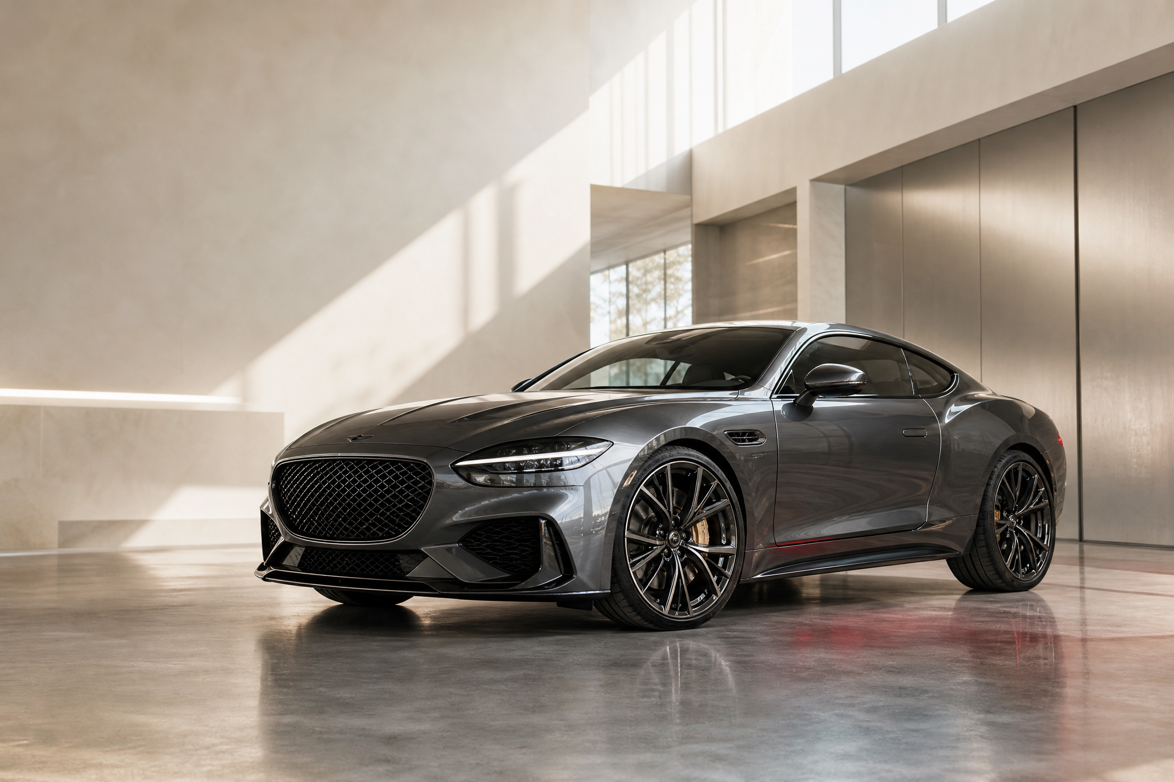 Luxury performance vehicle under studio lighting