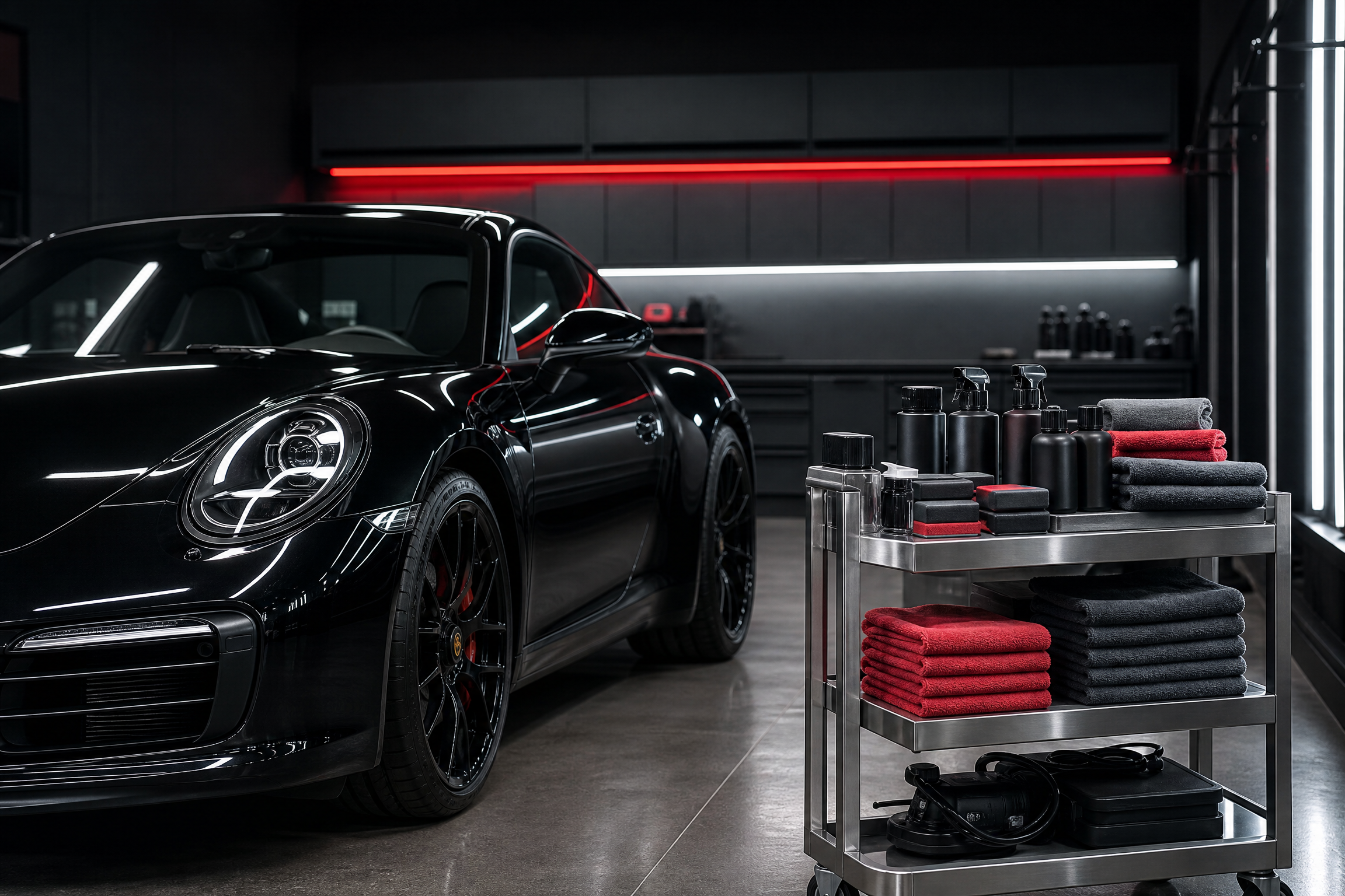 Premium automotive detailing bay ready for professional work