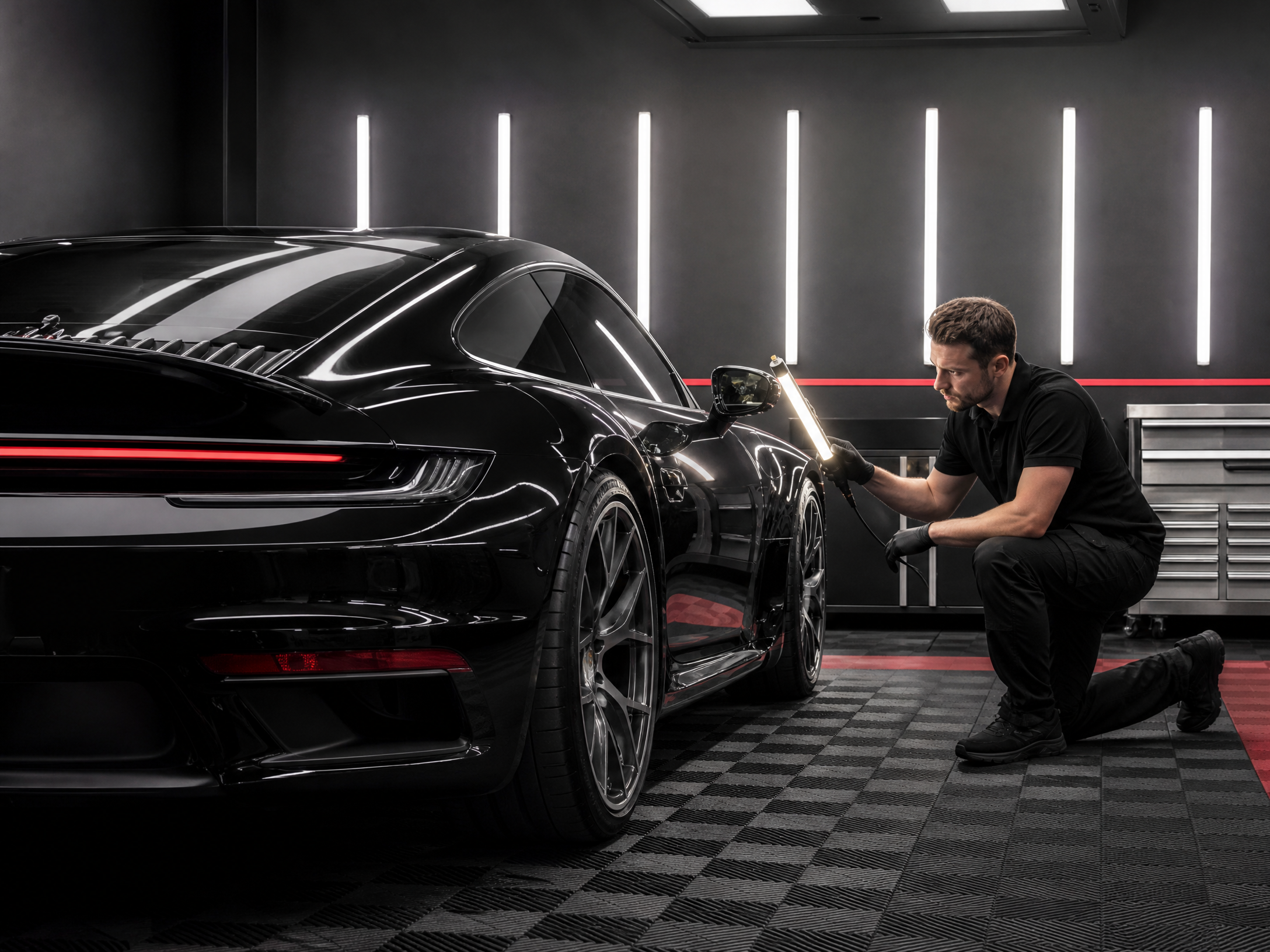 Controlled paint inspection in a premium automotive studio
